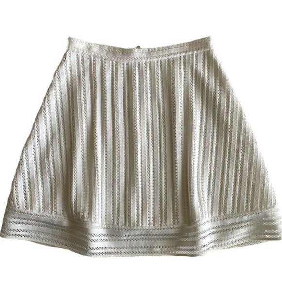 J Crew Size 10 White Mesh Knit Striped Eyelet Skirt Back Zip A Line Flared Lined - Picture 1 of 5